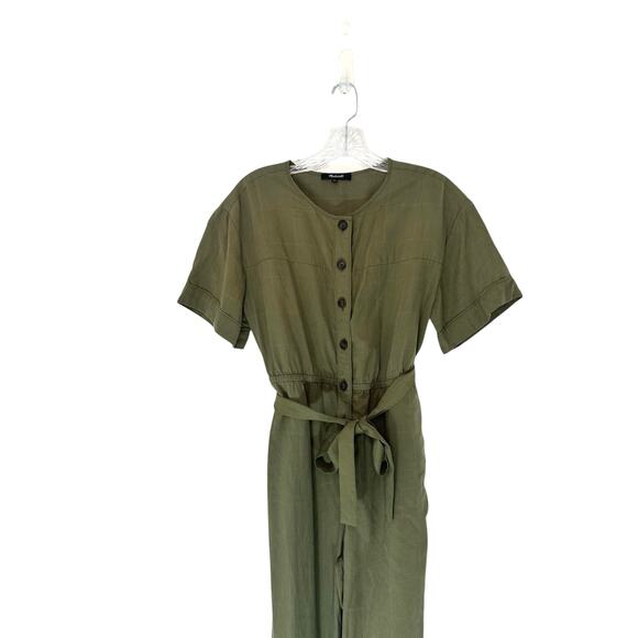Madewell Kale Green Plaid Short Sleeve Belted Cropped Ankle Jumpsuit Small - Picture 8 of 14